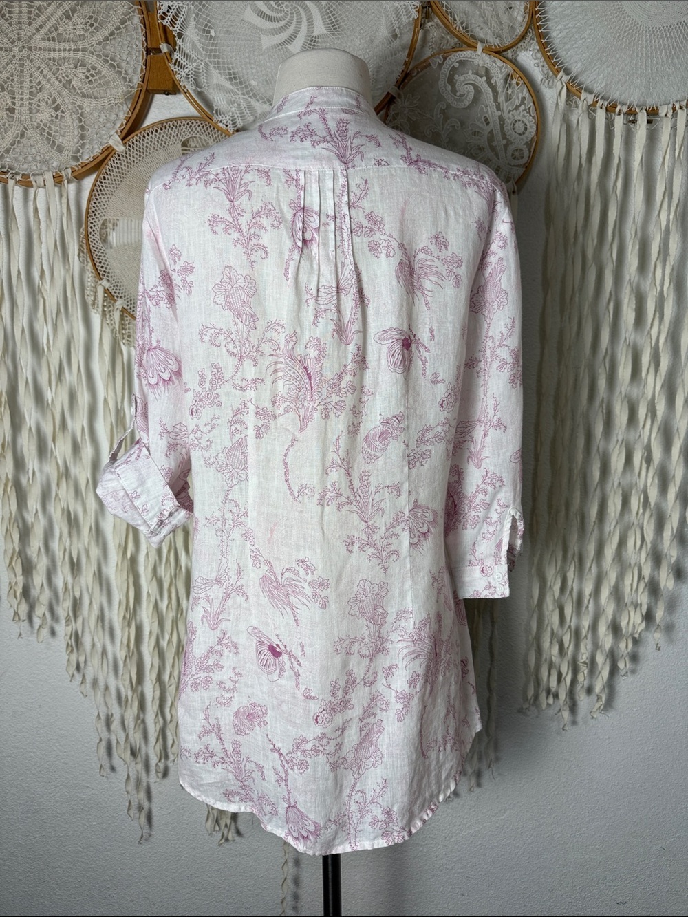 Malvin Hamburg "I Love Linen" Linen Floral Roll Tab Sleeve Tunic Top M and XL - Picture 5 of 10